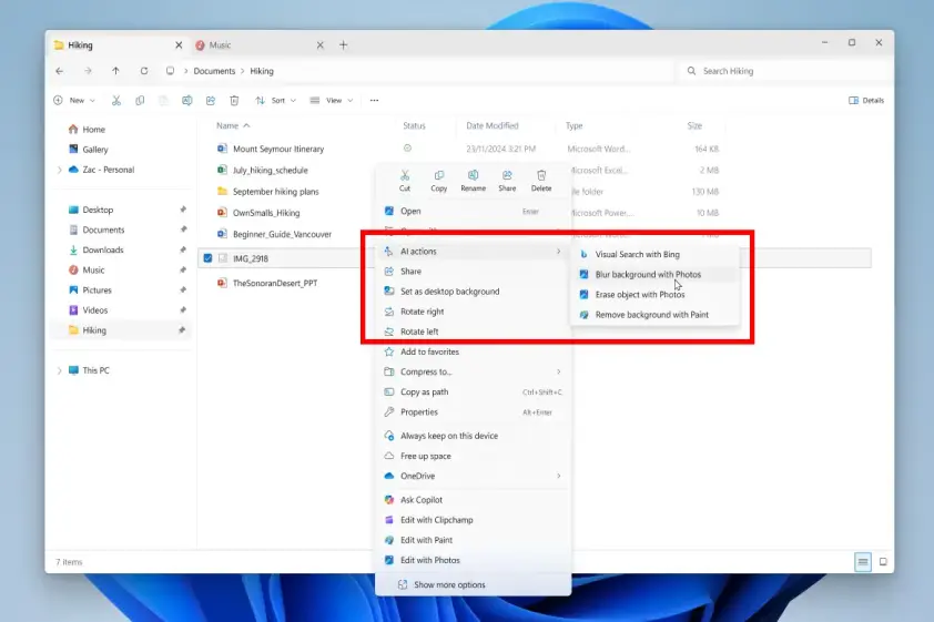 MicrosoftはWindows 11に新たなAI機能「AI Actions」を導入 イメージ